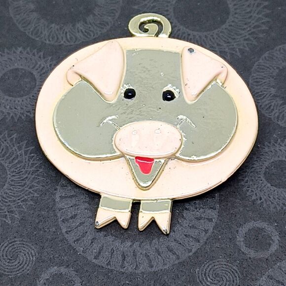 Vintage Brooch Pig Piggy Pink Happy Lapel Pin Silver Tone Marked Case Animal  2" - Picture 9 of 14